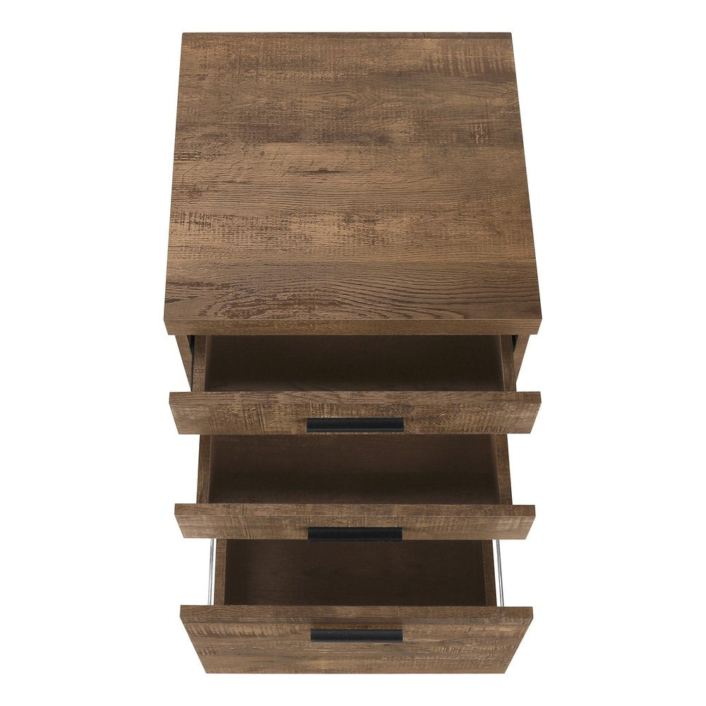 25" Brown Particle Board and Wood Filing Cabinet With Drawers