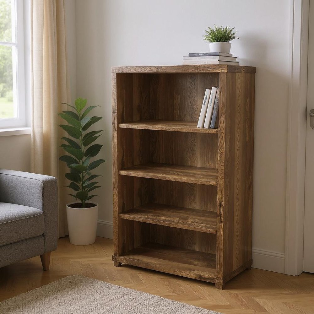 48" Brown Distressed Wood Adjustable Four Tier Bookcase