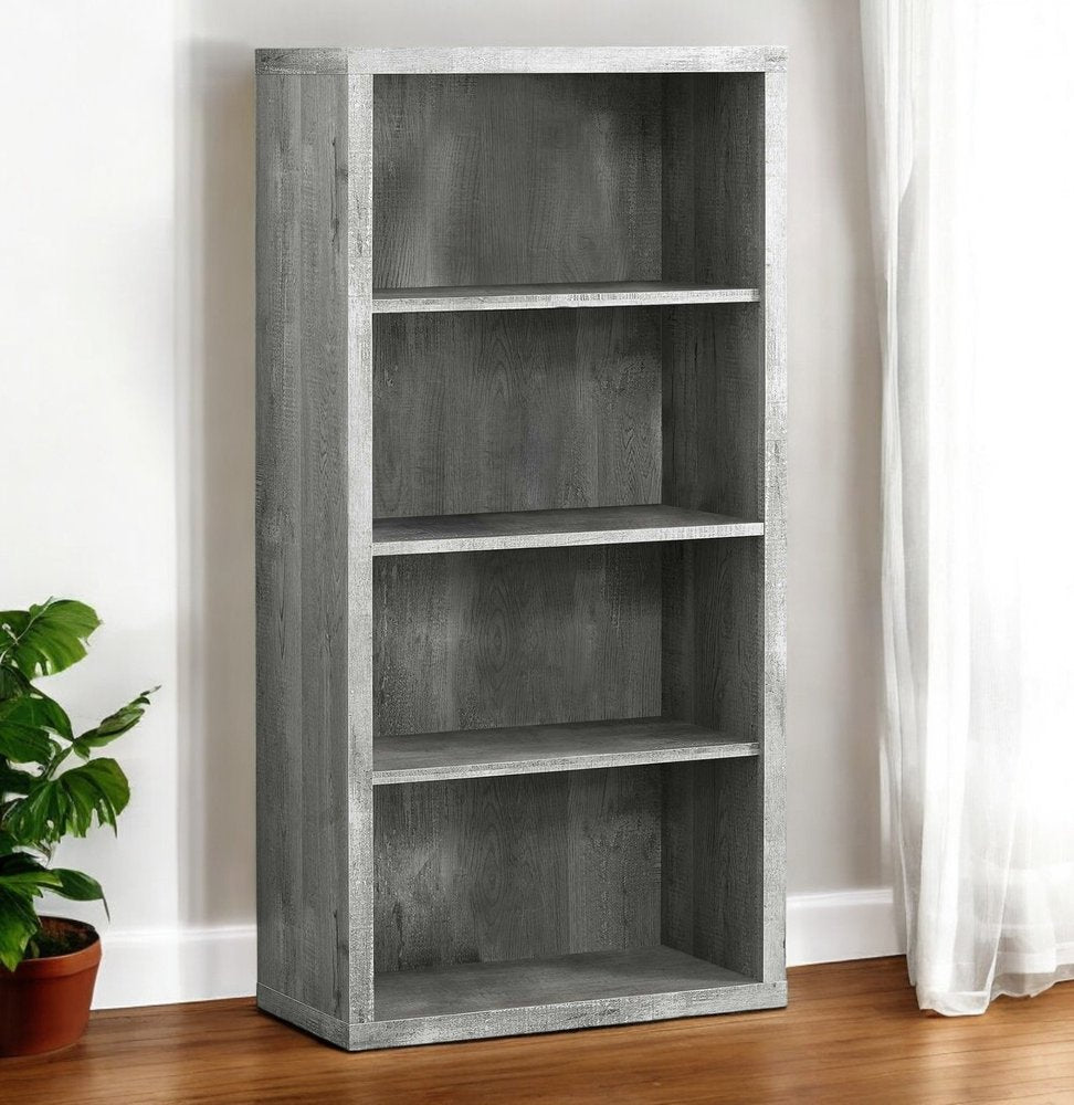 48" Brown Distressed Wood Adjustable Four Tier Bookcase