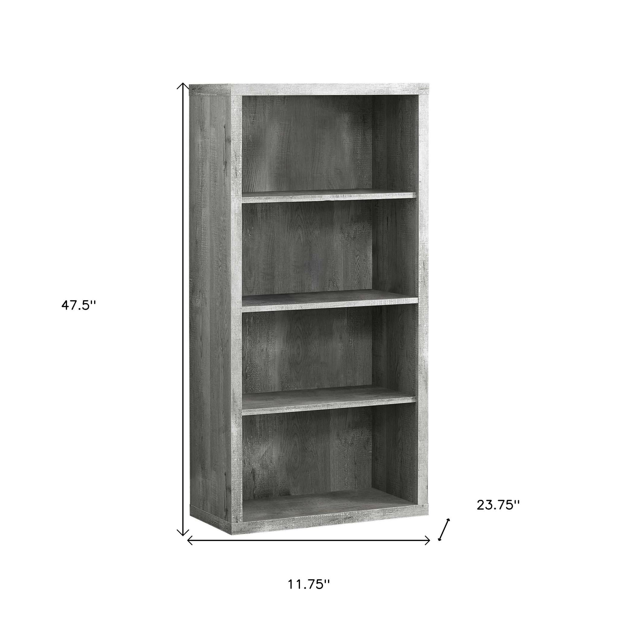 48" Gray Wood Four Tier Bookcase