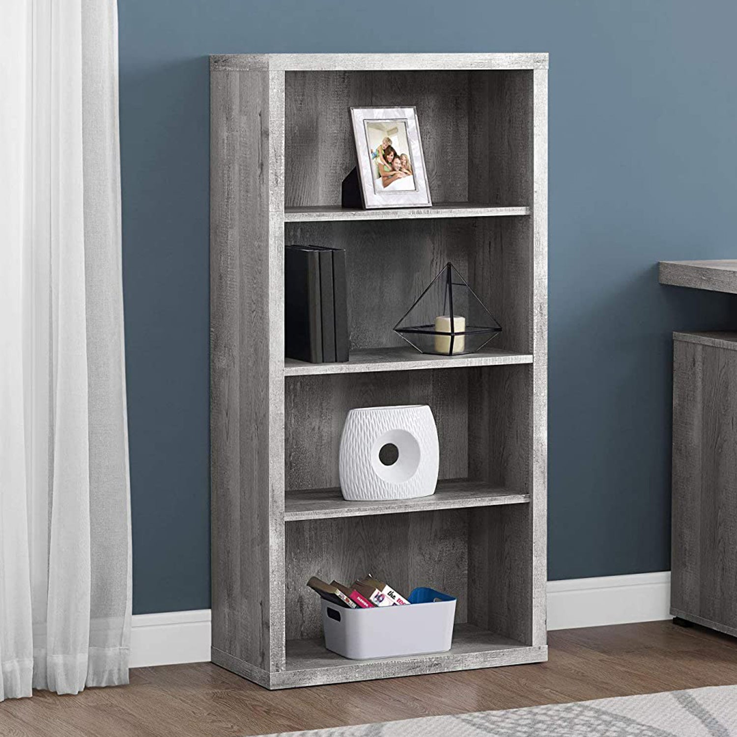 48" Brown Distressed Wood Adjustable Four Tier Bookcase