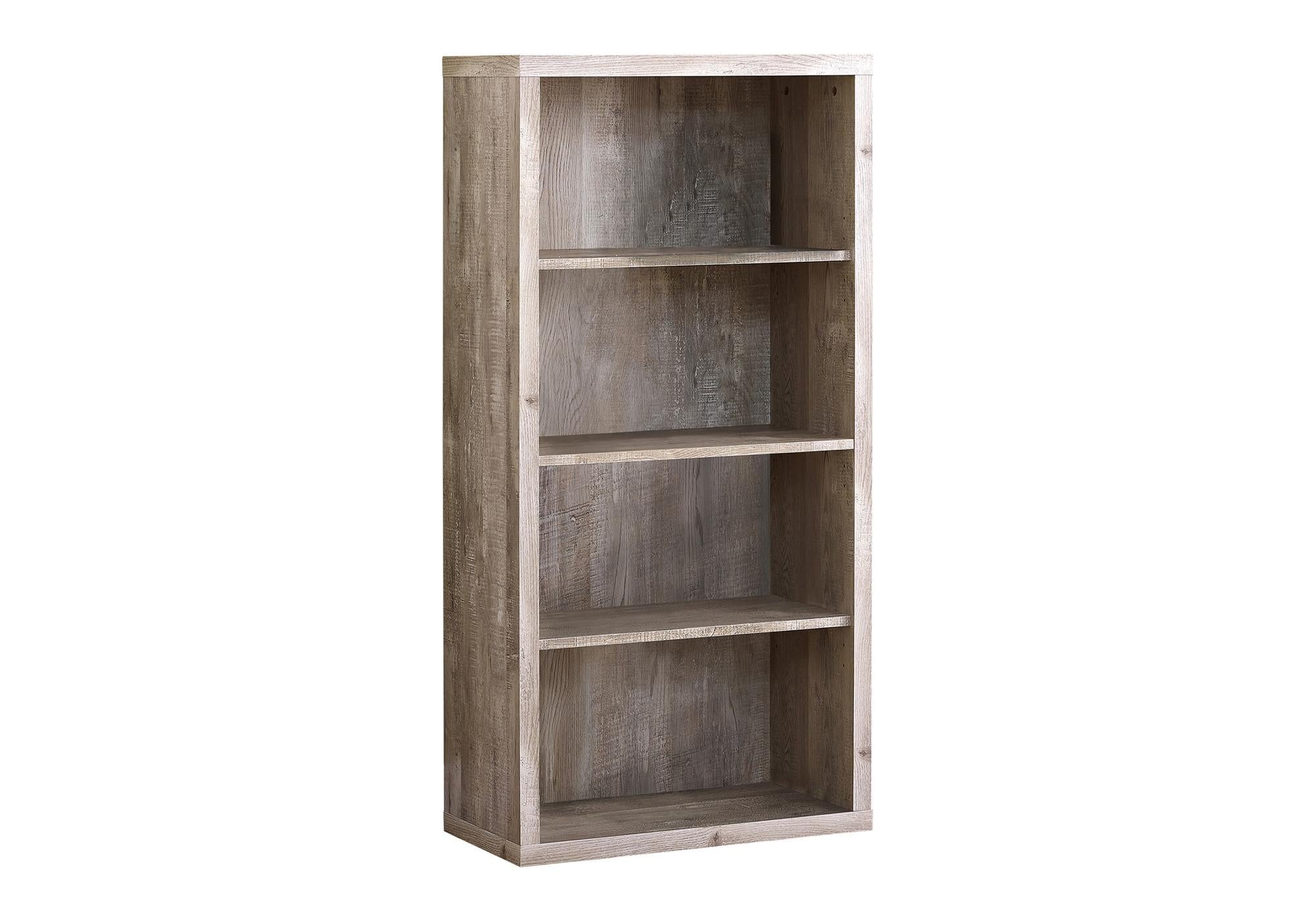 48" Taupe Distressed Wood Adjustable Four Tier Bookcase
