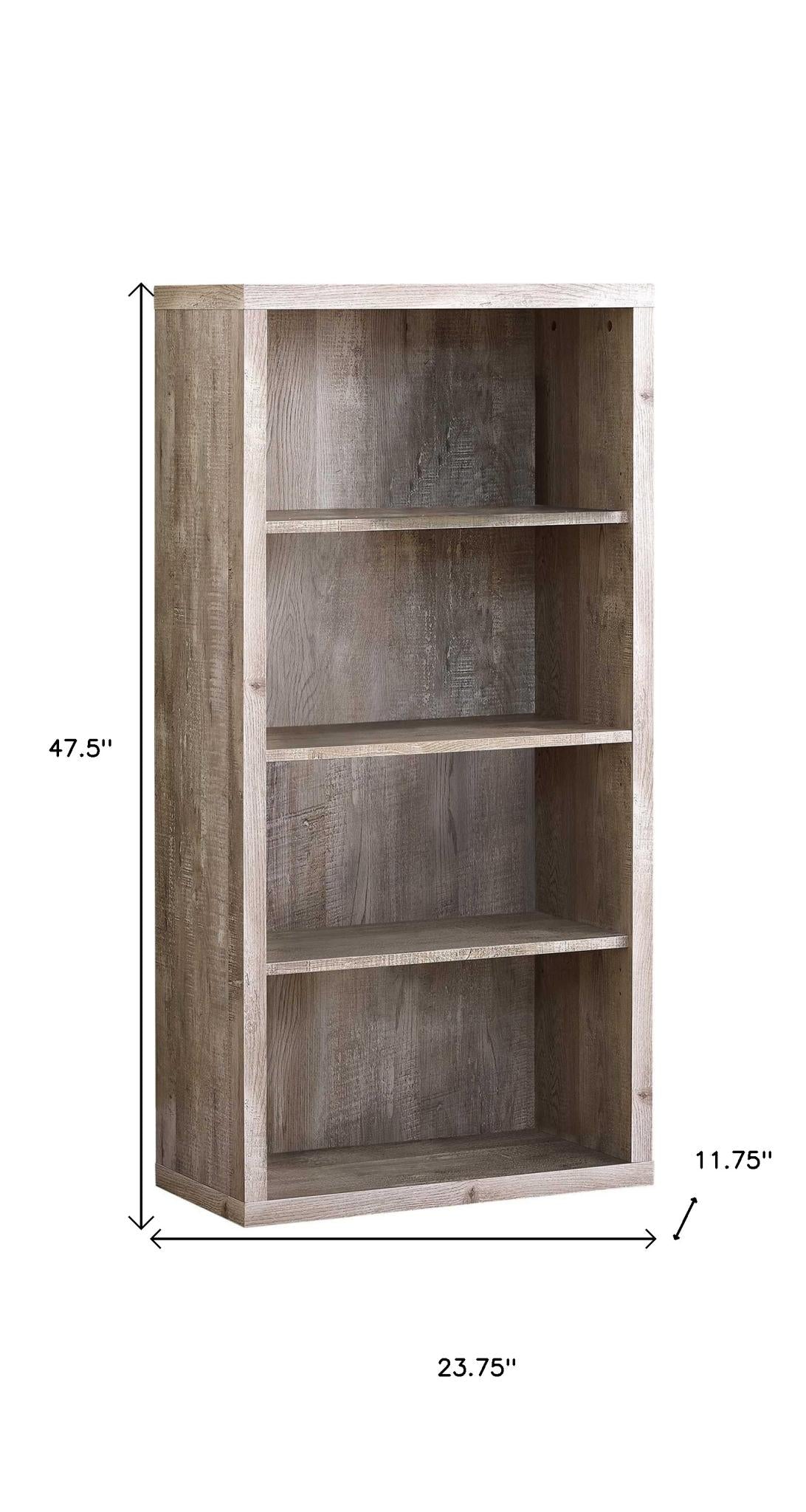 48" Taupe Distressed Wood Adjustable Four Tier Bookcase