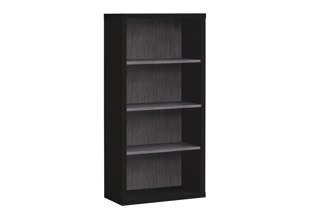 48" Black And Gray Distressed Wood Adjustable Four Tier Bookcase