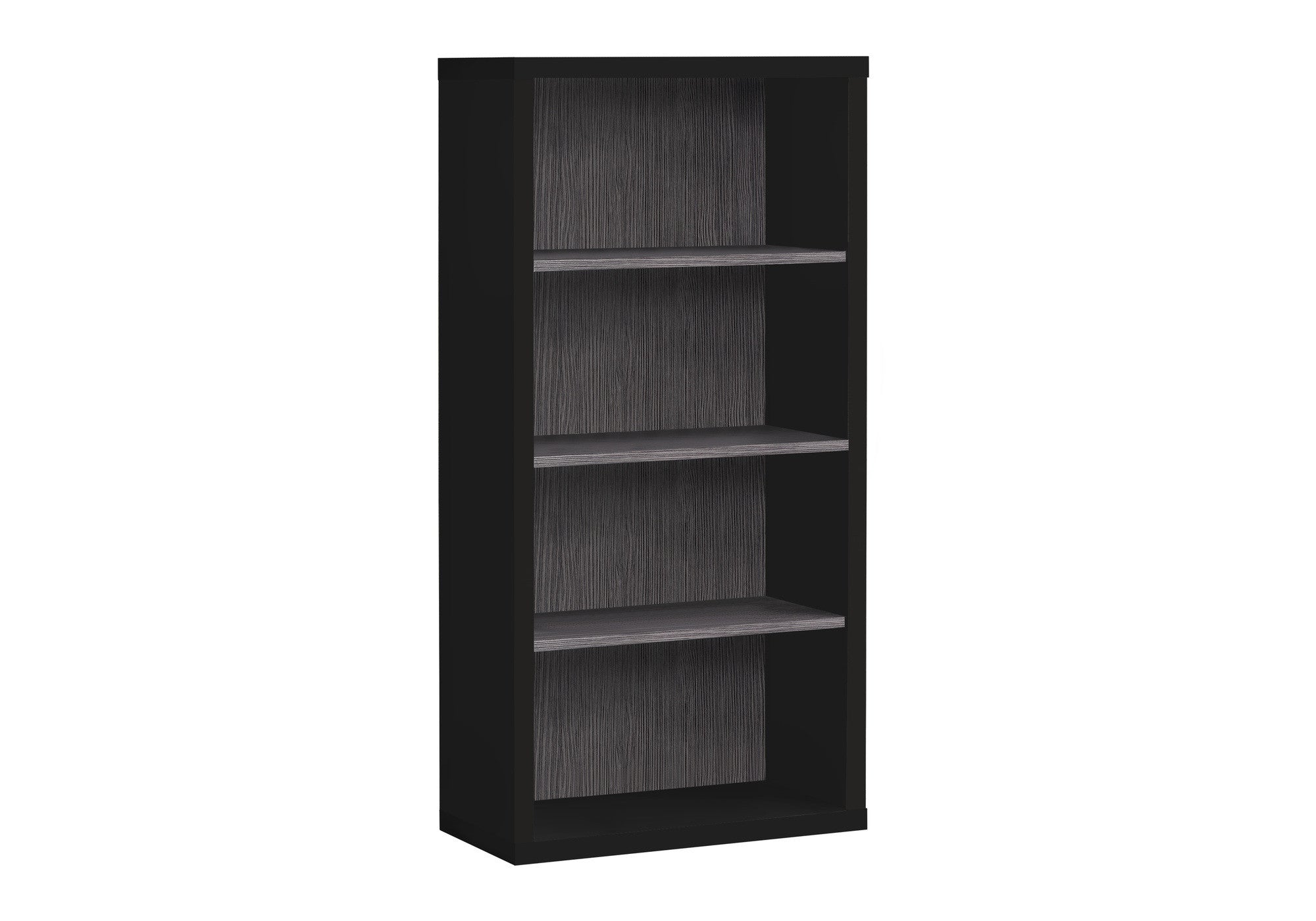 48" Black And Gray Distressed Wood Adjustable Four Tier Bookcase