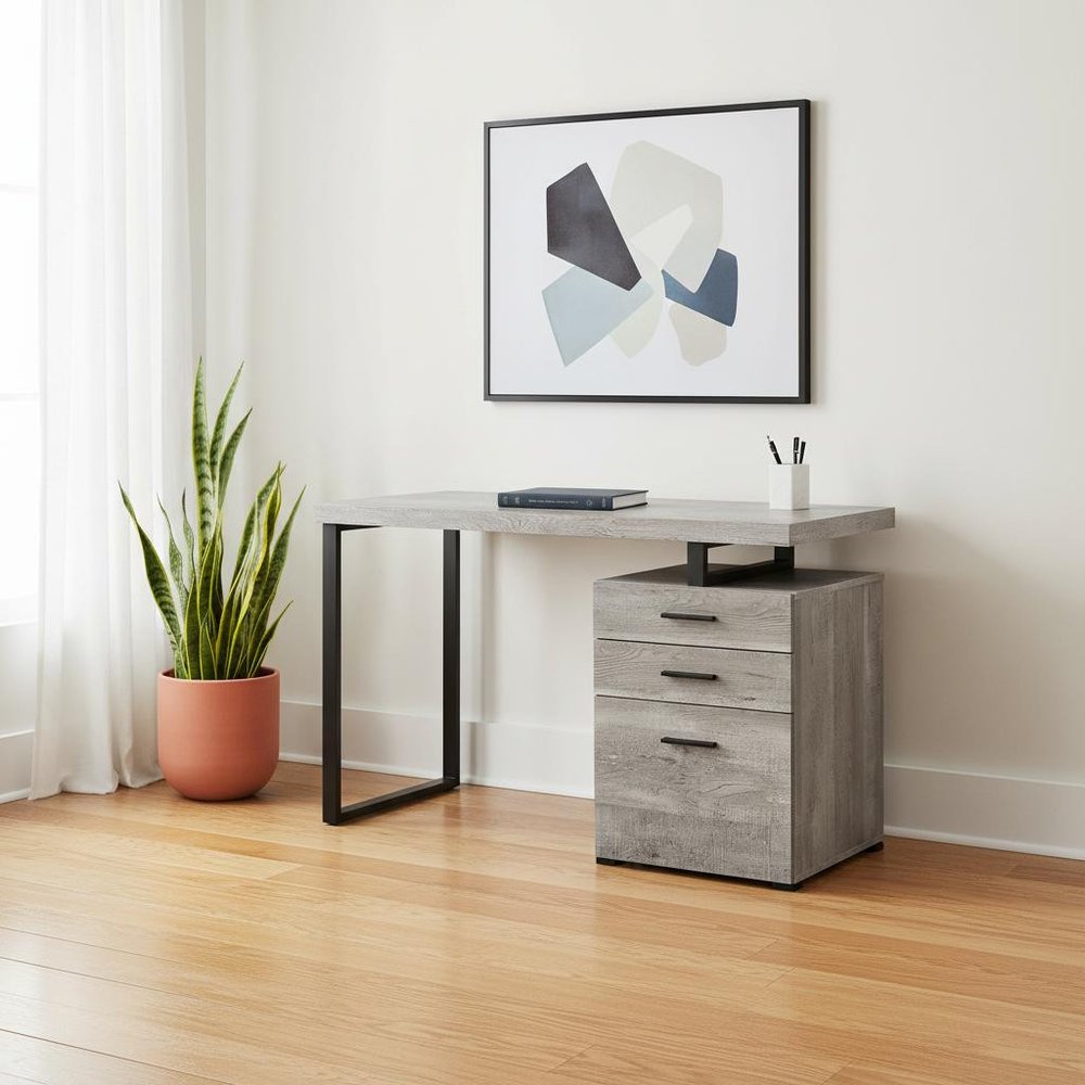 47" Gray and Black Computer Desk With Three Drawers