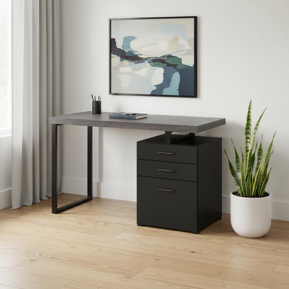 24" Gray and Silver Computer Desk With Three Drawers