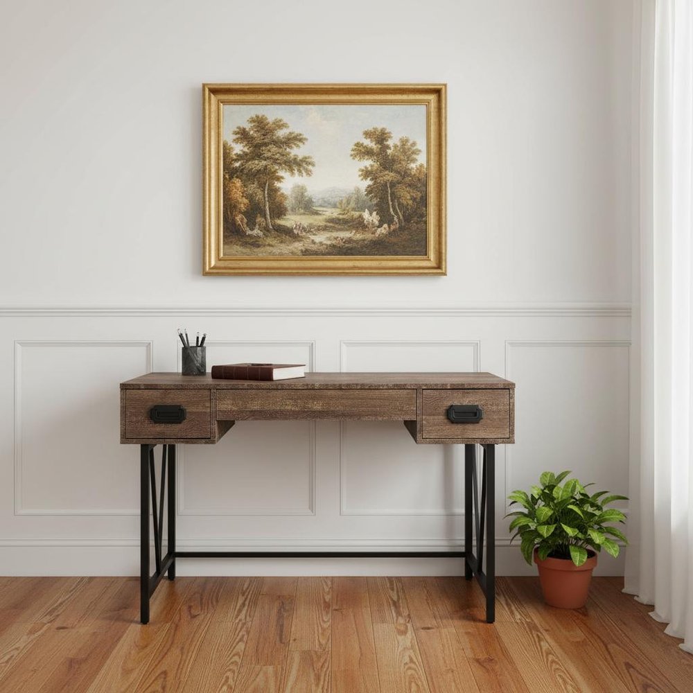 47" Brown and Black Computer Desk With Two Drawers