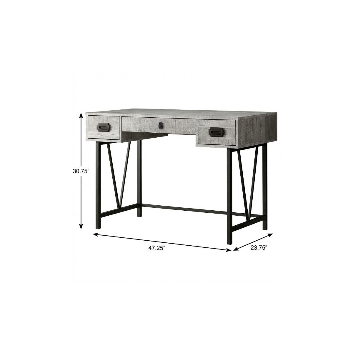 47" Gray and Black Computer Desk With Three Drawers