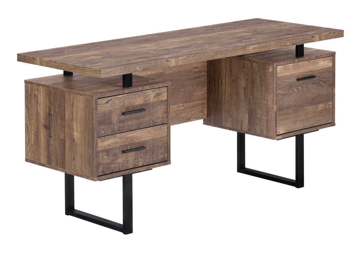 60" Brown and Black With Three Drawers