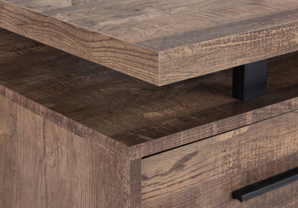 60" Brown and Black With Three Drawers