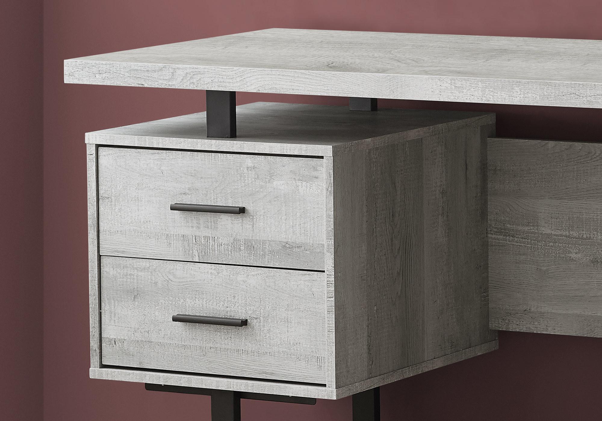 60" Gray and Black Computer Desk With Three Drawers