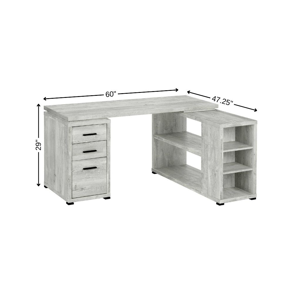 60" Gray L Shape Computer Desk With Three Drawers