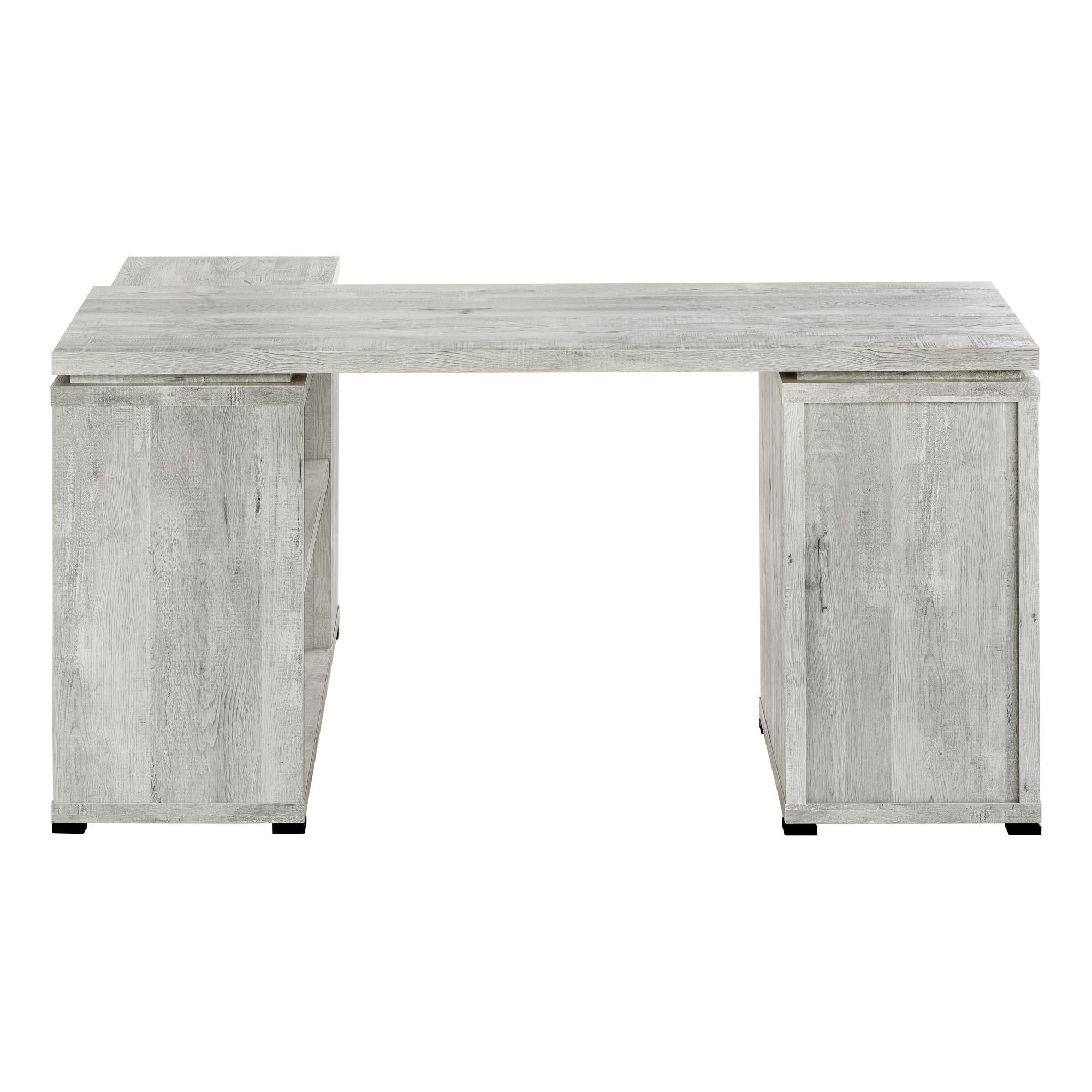 60" Gray L Shape Computer Desk With Three Drawers