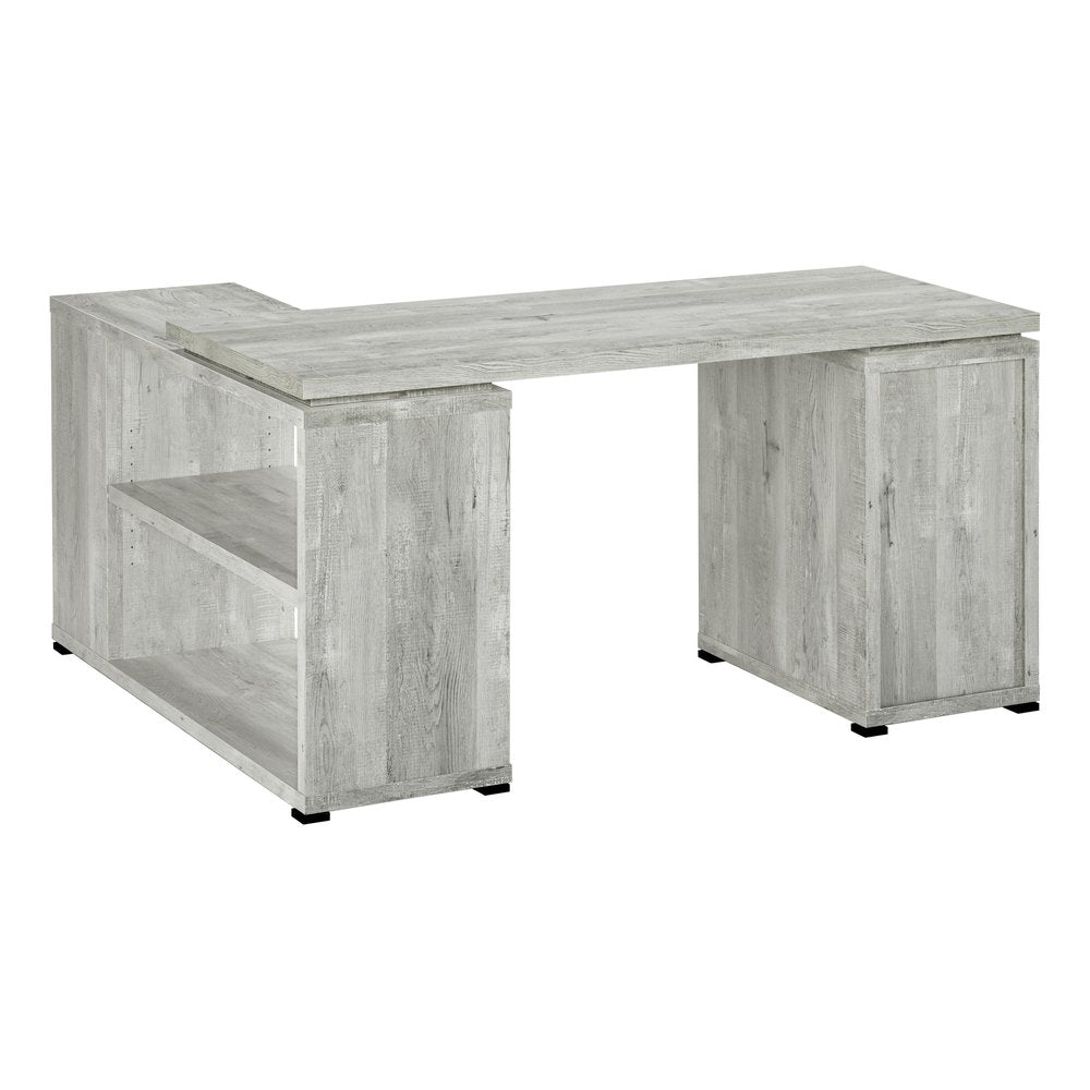 60" Gray L Shape Computer Desk With Three Drawers