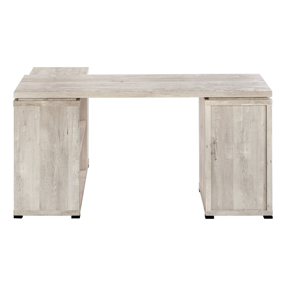 60" Gray L Shape Computer Desk With Three Drawers