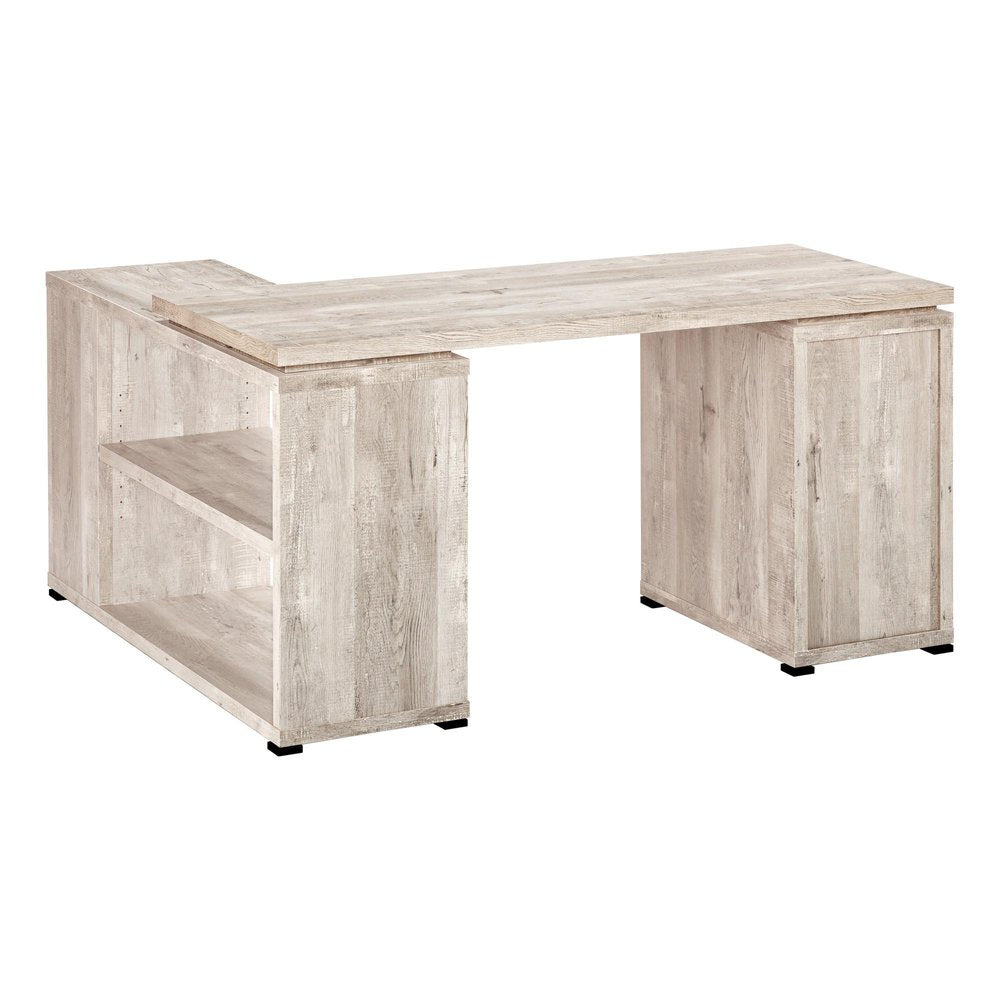60" Gray L Shape Computer Desk With Three Drawers