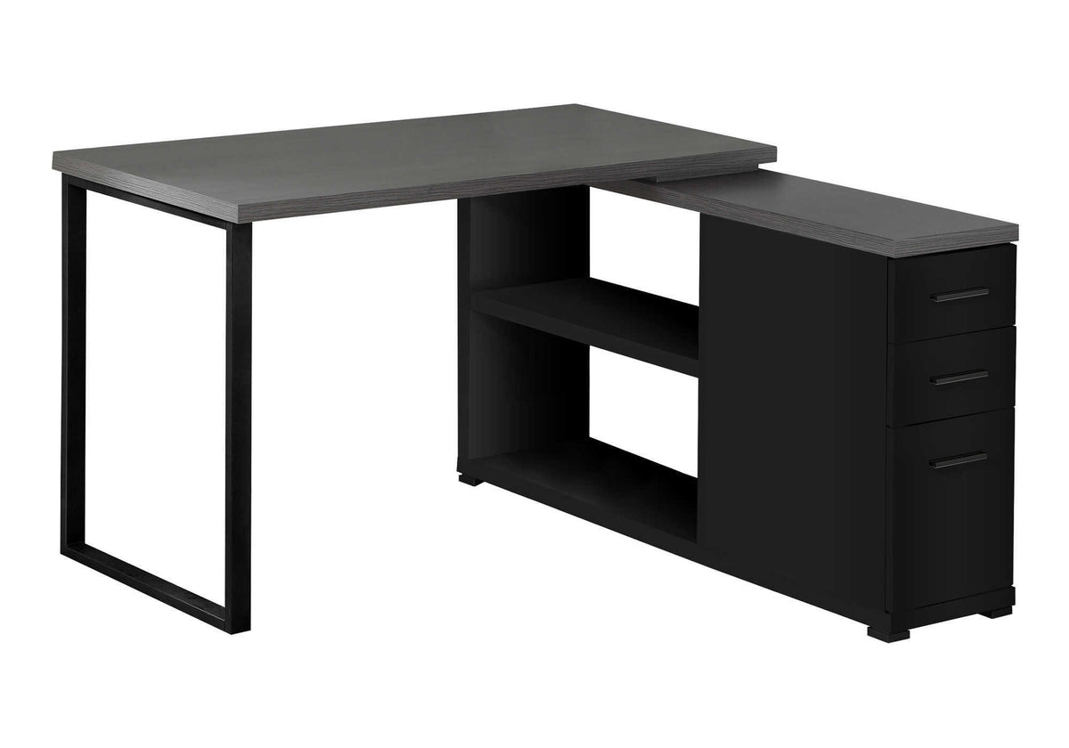 47" Gray and Black L Shape Computer Desk With Three Drawers