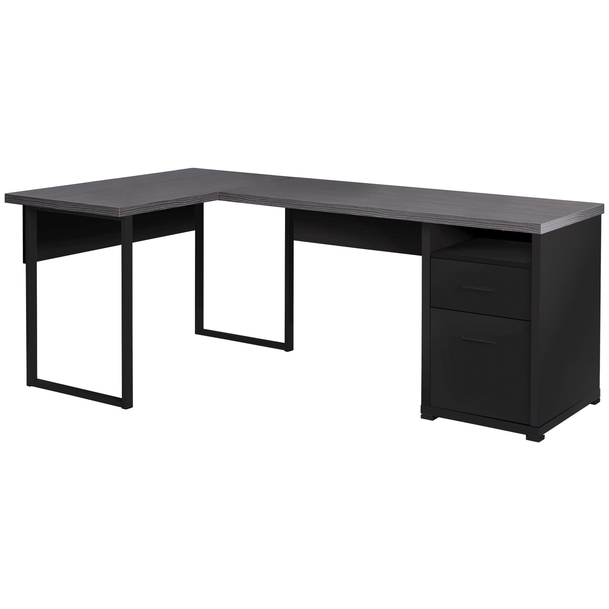 47" Gray and Silver L Shape Computer Desk With Two Drawers