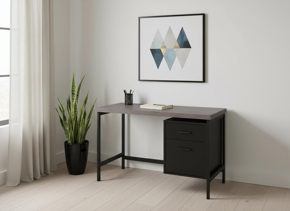 24" Gray and Black Computer Desk With Two Drawers