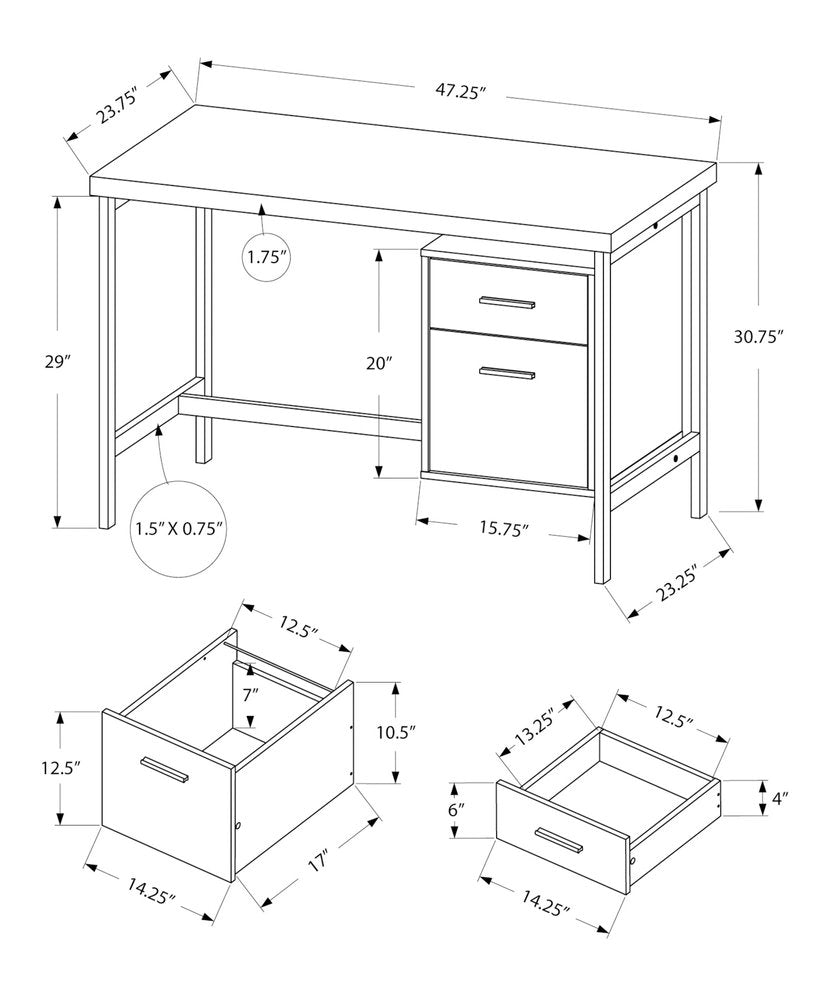 24" Gray and Black Computer Desk With Two Drawers