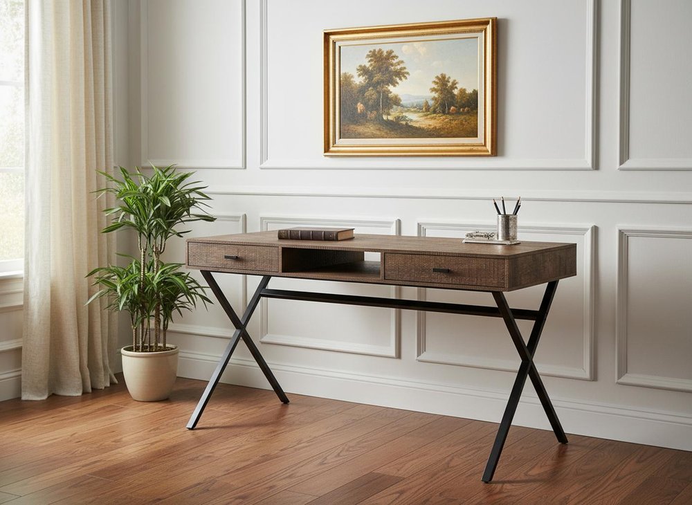 24" White and Silver Computer Desk With Two Drawers