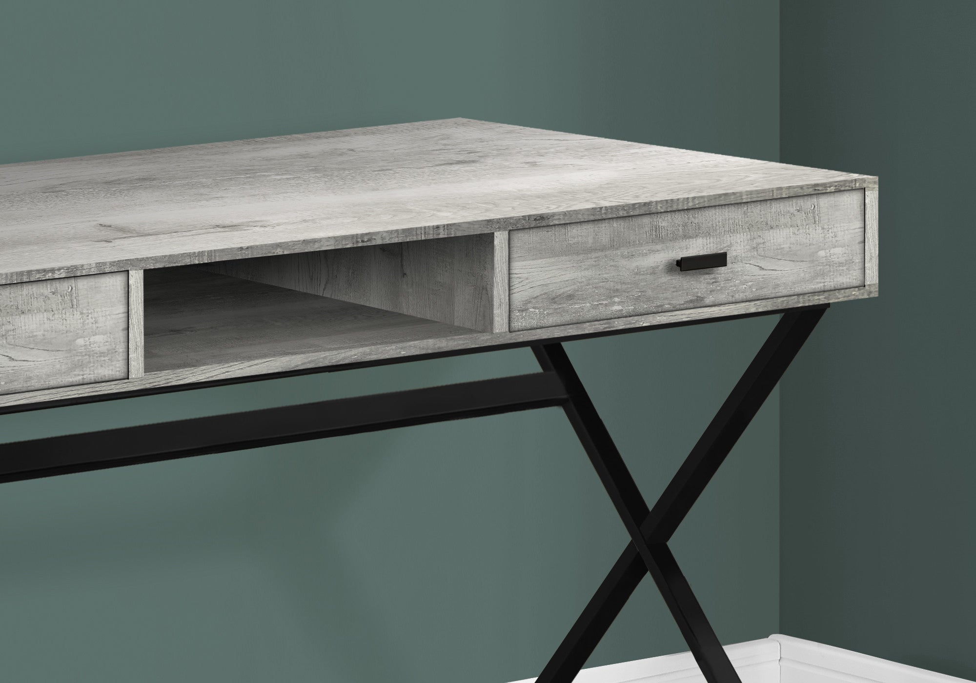 47" Gray and Black Computer Desk With Two Drawers