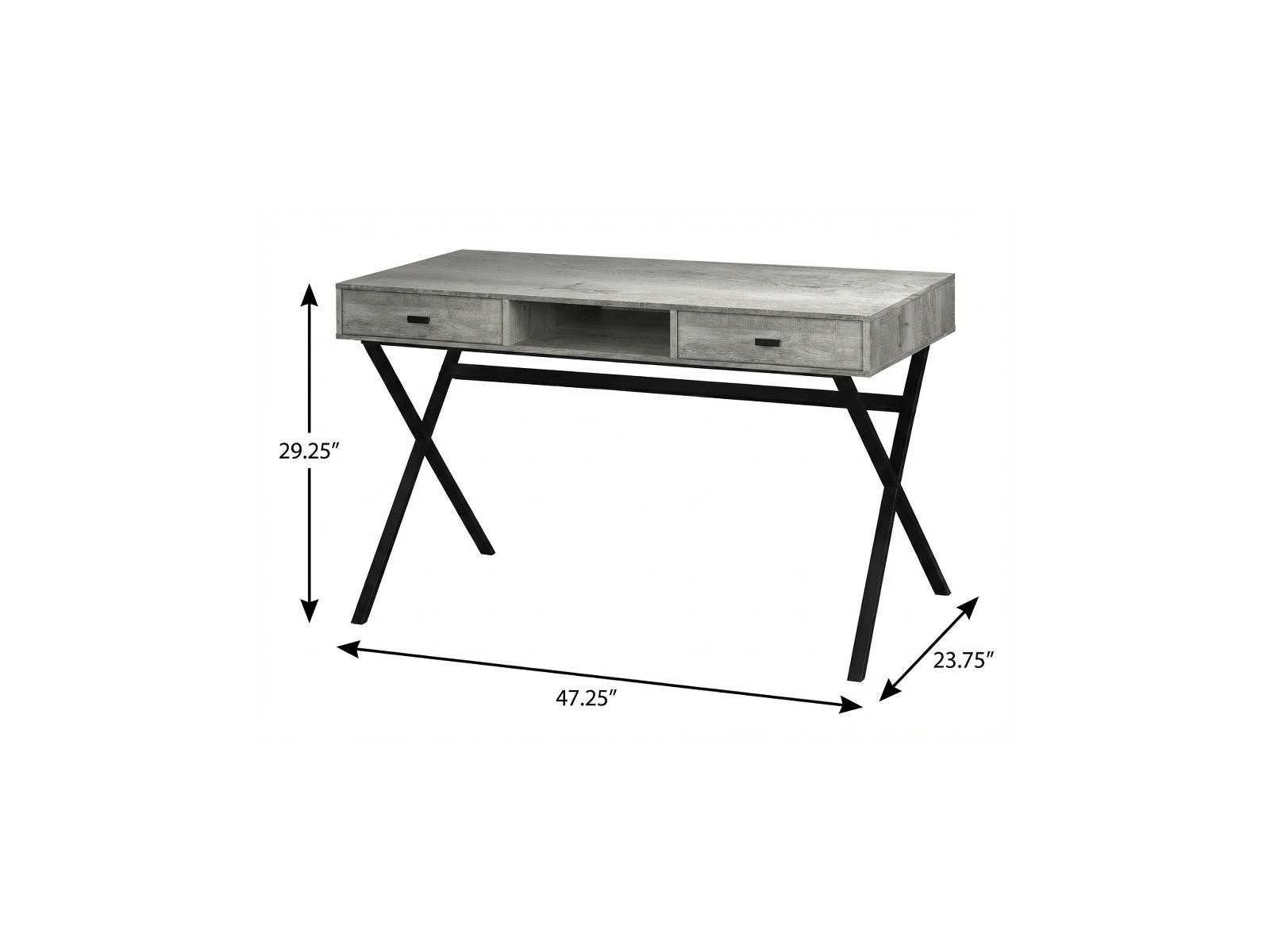 47" Gray and Black Computer Desk With Two Drawers