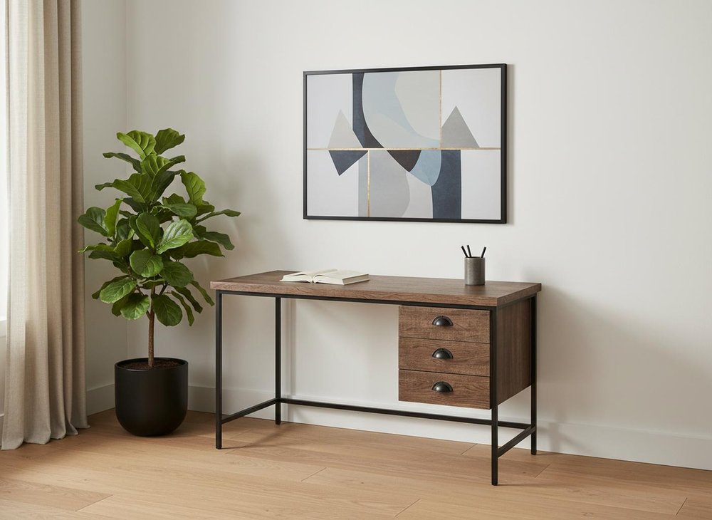 24" Brown and Black Computer Desk With Three Drawers