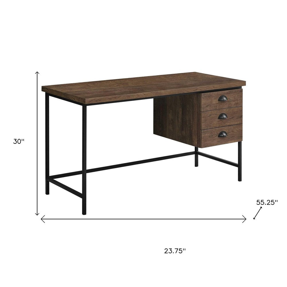 24" Brown and Black Computer Desk With Three Drawers