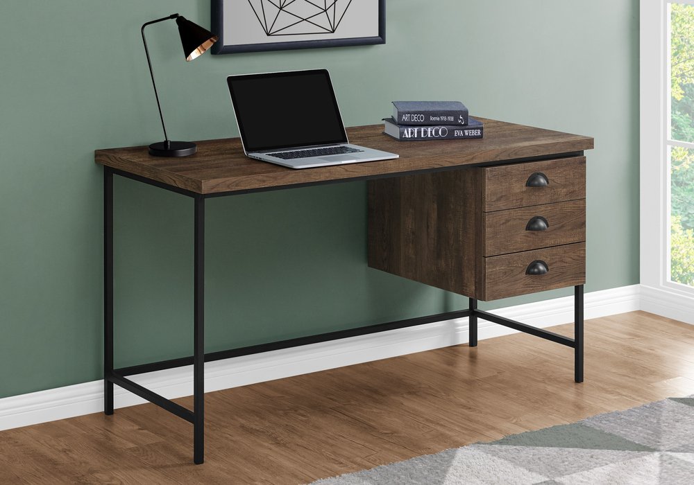 24" Brown and Black Computer Desk With Three Drawers