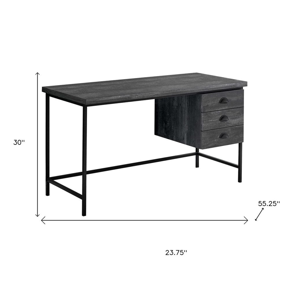 24" Brown and Black Computer Desk With Three Drawers