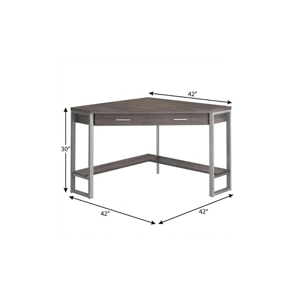 42" Dark Brown and Silver Corner Computer Desk