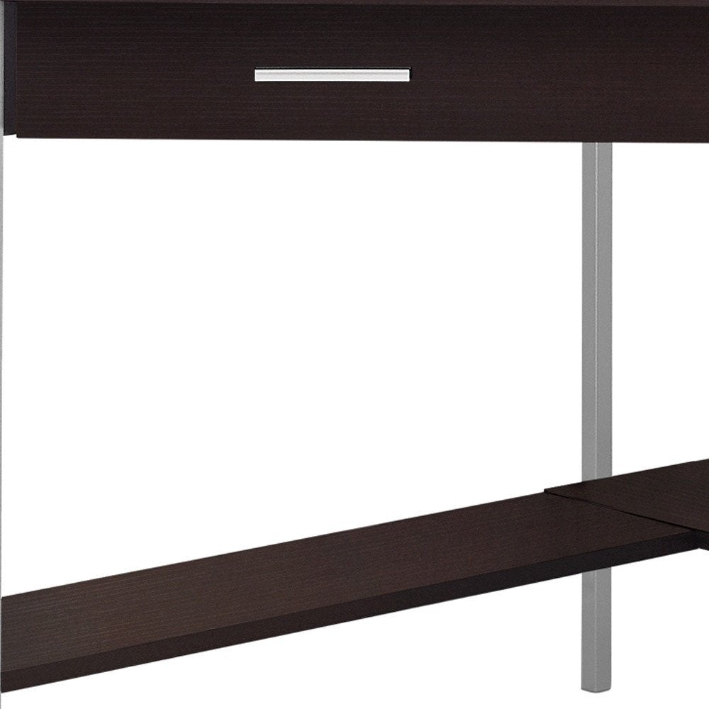42" Dark Brown and Silver Corner Computer Desk