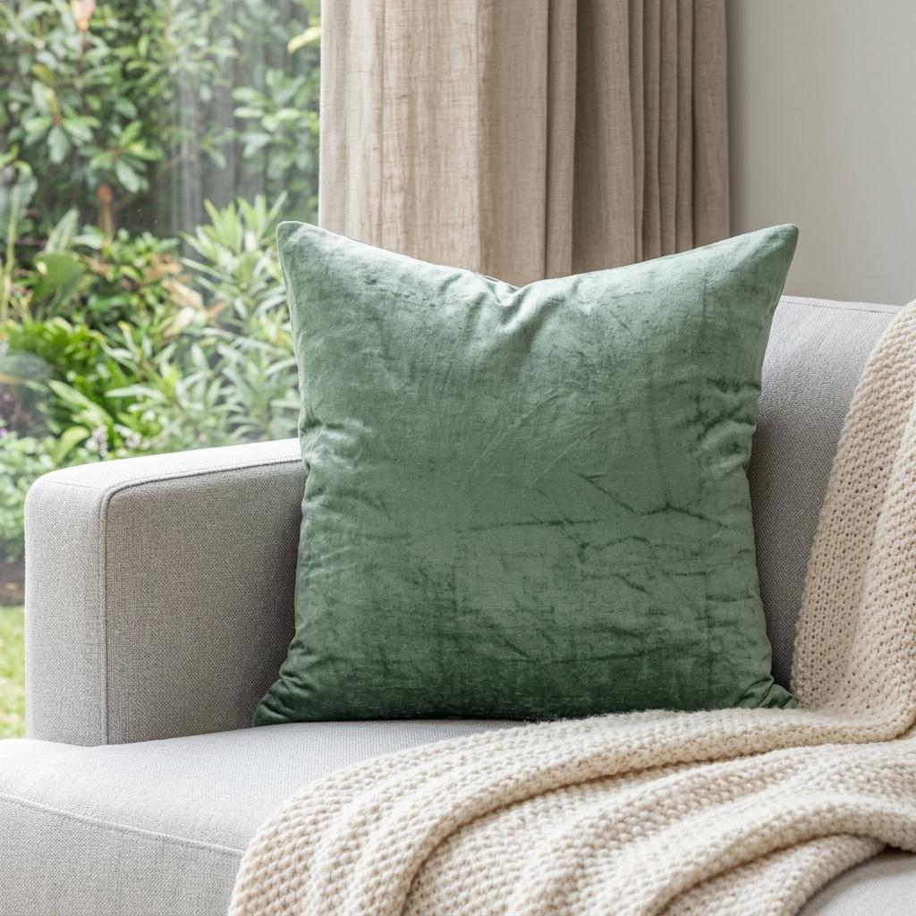18" X 7" X 18" Transitional Green Solid Pillow Cover With Poly Insert