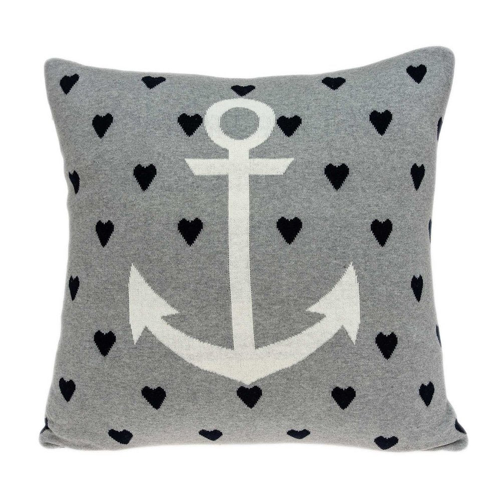 18" Black And Gray Nautical Cotton Throw Pillow