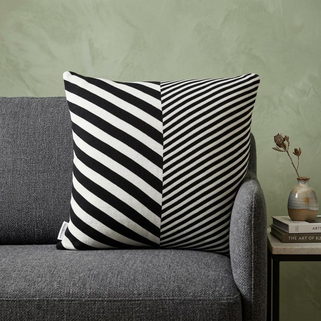 18" X 5" X 18" Transitional White & Black Pillow Cover With Poly Insert