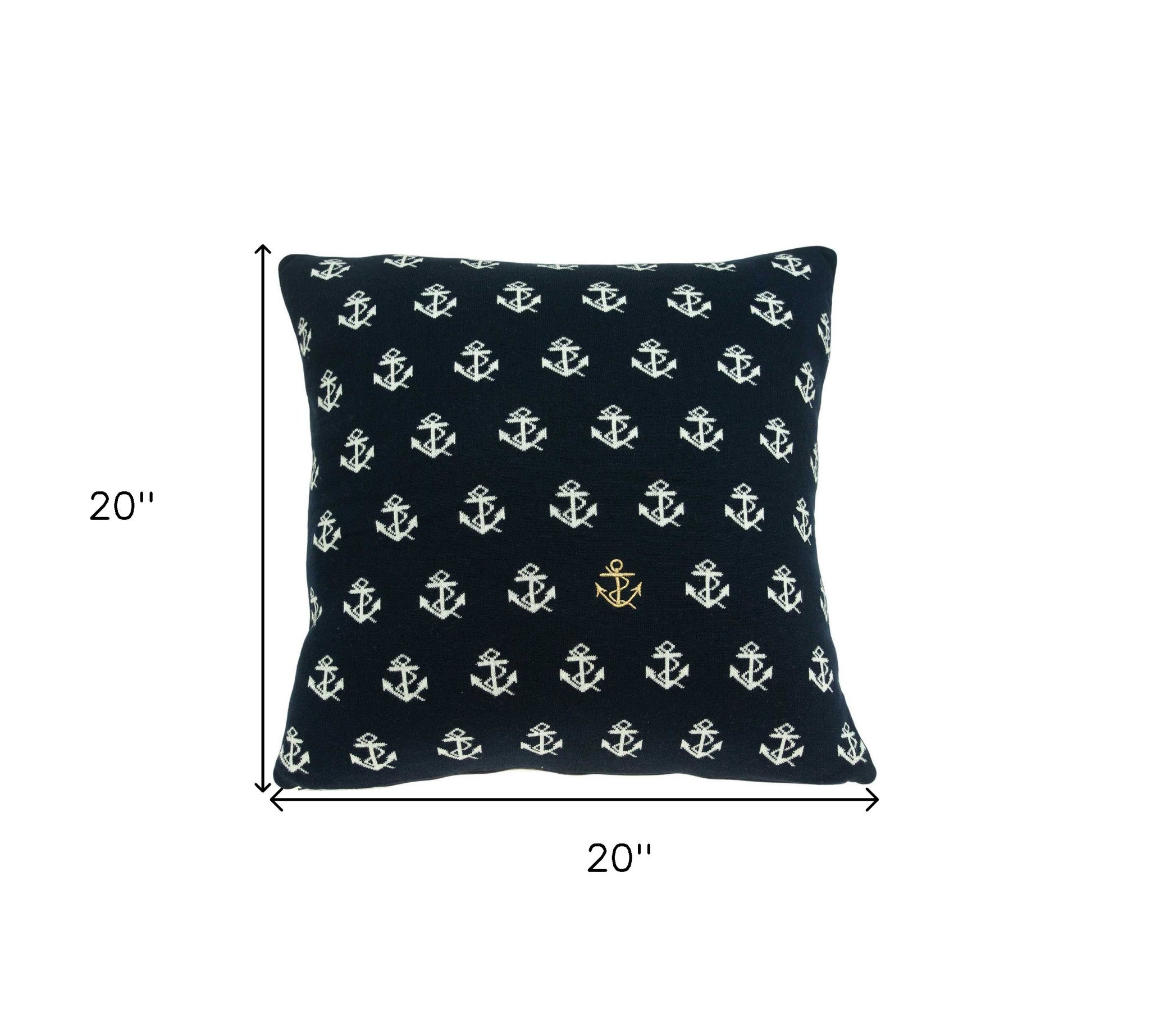 20" Blue and Off White Reversible Nautical Anchor Cotton Throw Pillow