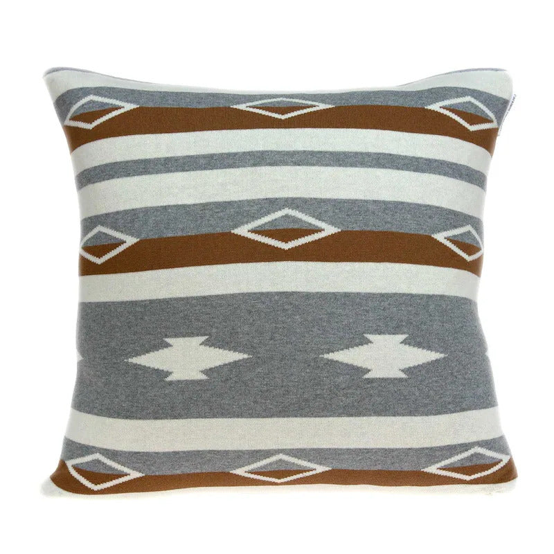 20" Brown Gray And Ivory Southwestern Cotton Throw Pillow