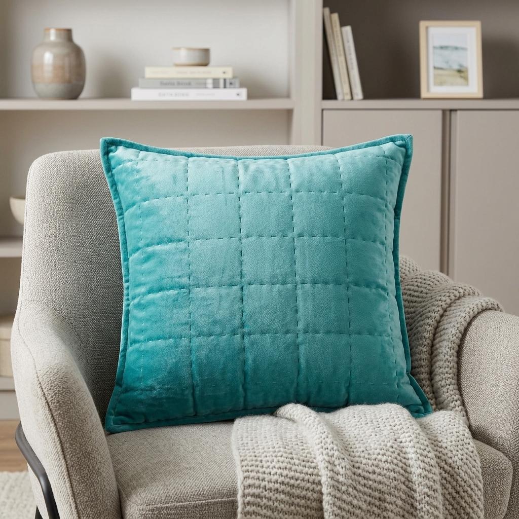 20" X 7" X 20" Transitional Aqua Solid Quilted Pillow Cover With Poly Insert