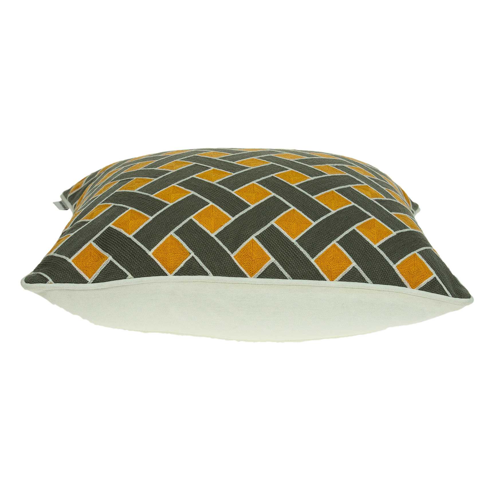 20" Gray and Orange Braided Cotton Throw Pillow
