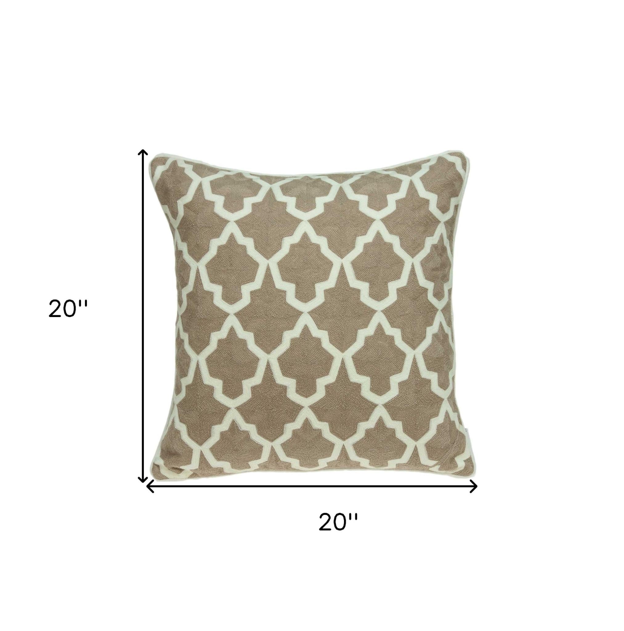 20" X 7" X 20" Transitional Beige And White Pillow Cover With Poly Insert