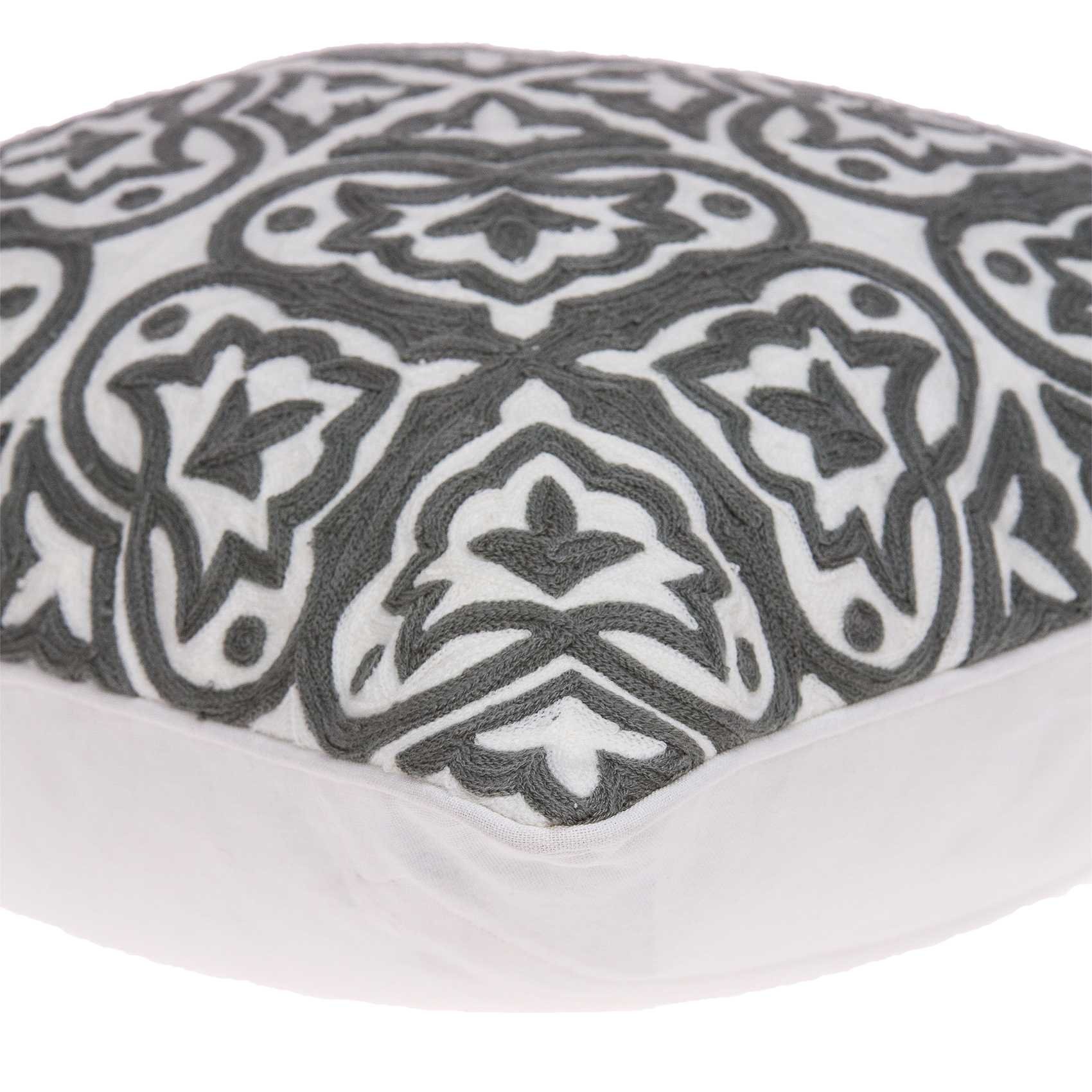 20" Gray And White Stencil Cotton Throw Pillow