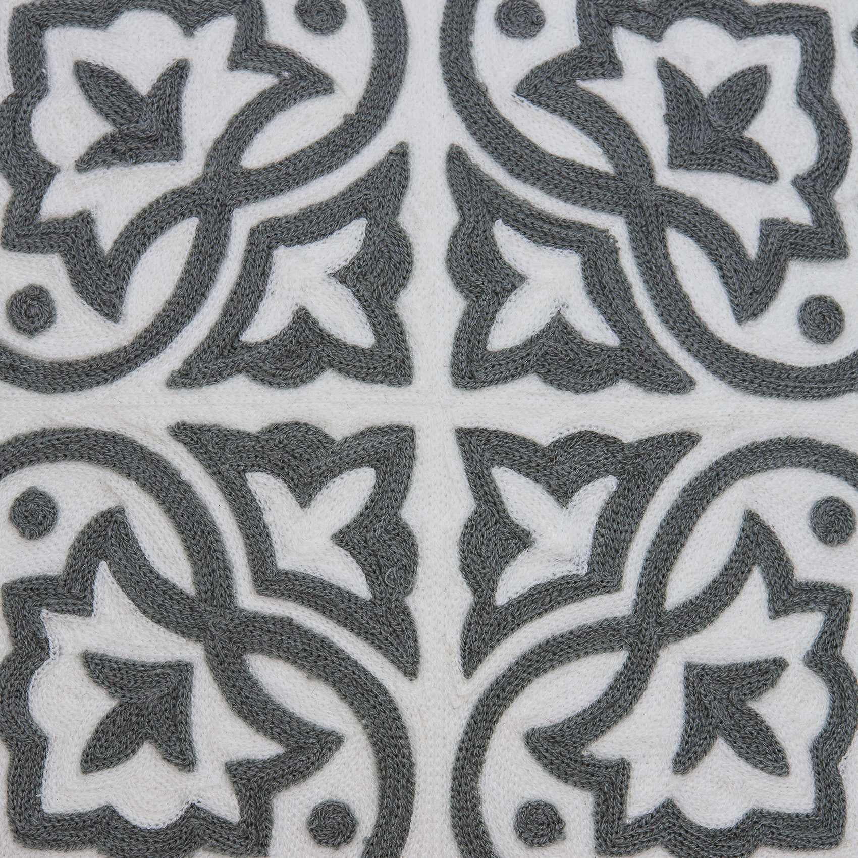 20" Gray And White Stencil Cotton Throw Pillow