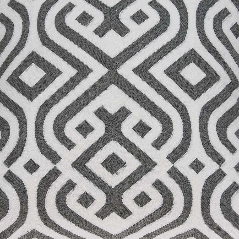 20" Gray And White Stencil Cotton Throw Pillow