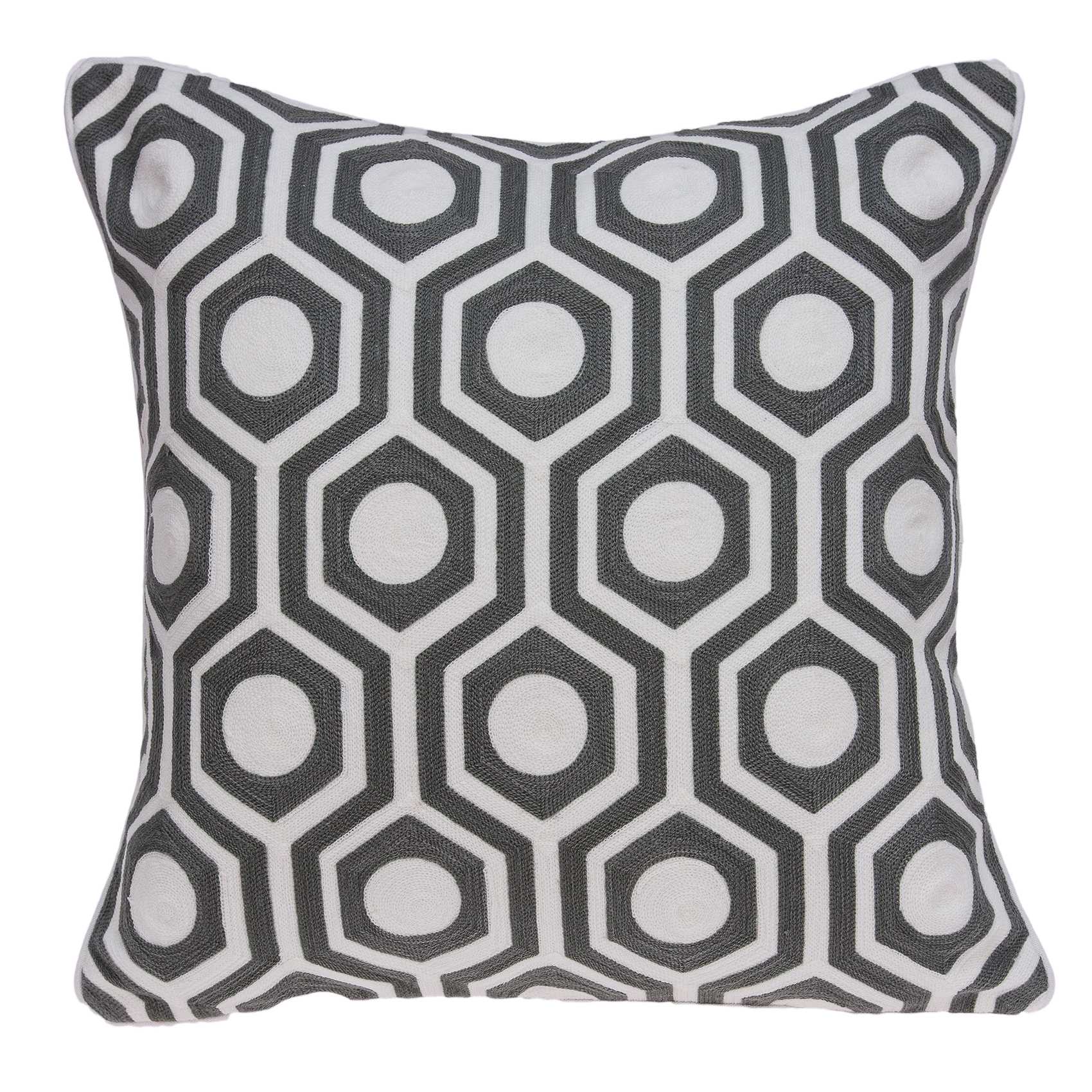 20" Gray And White Geometric Cotton Throw Pillow