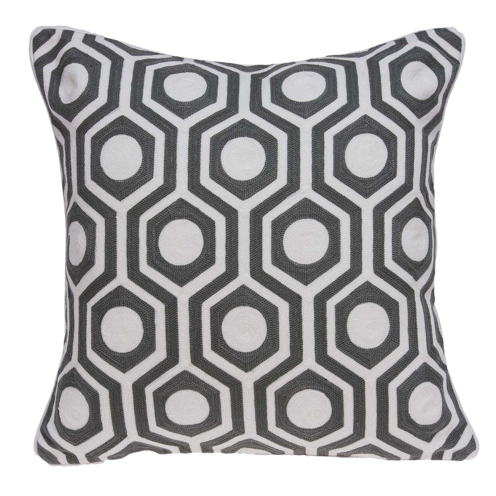 20" Gray And White Geometric Cotton Throw Pillow