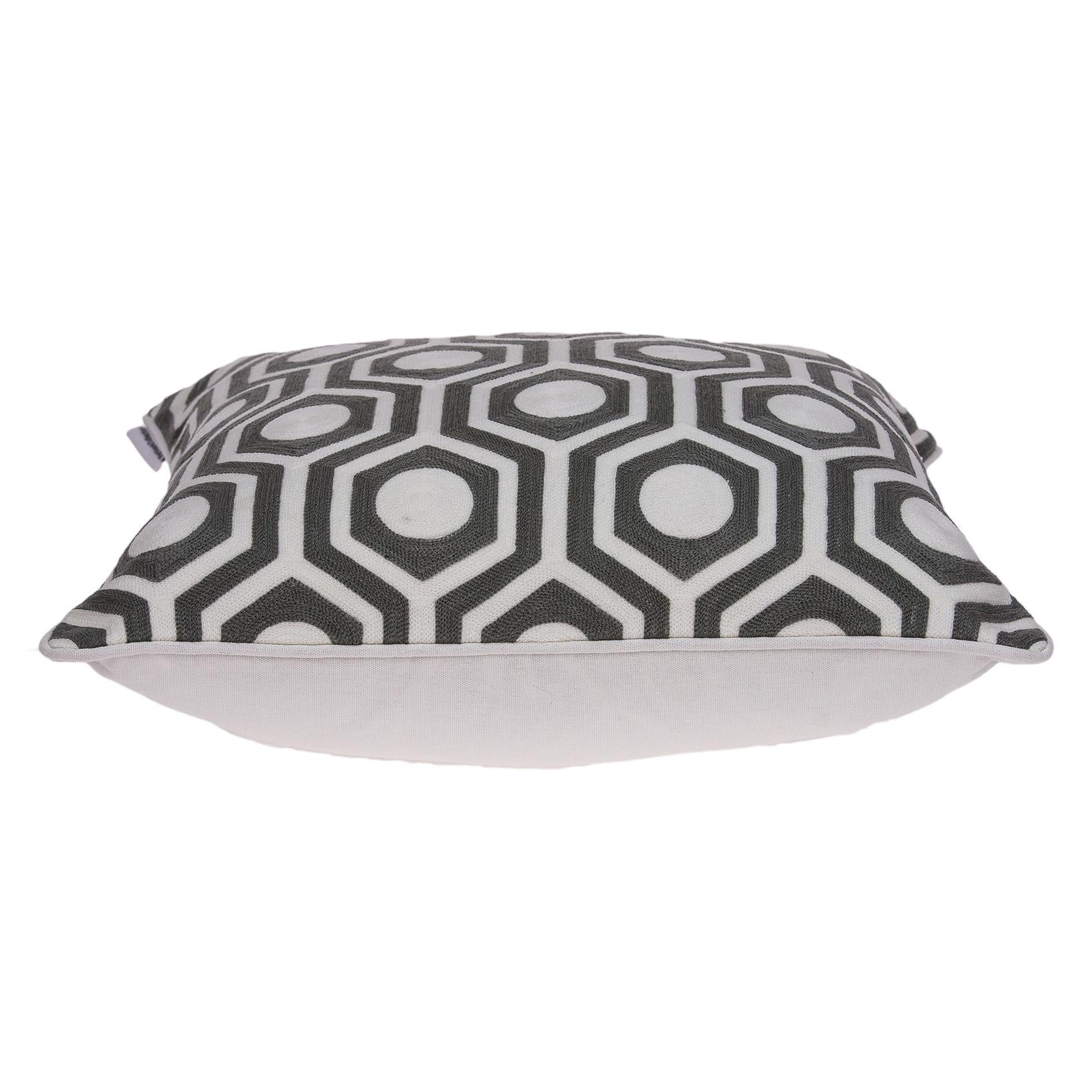 20" Gray And White Geometric Cotton Throw Pillow