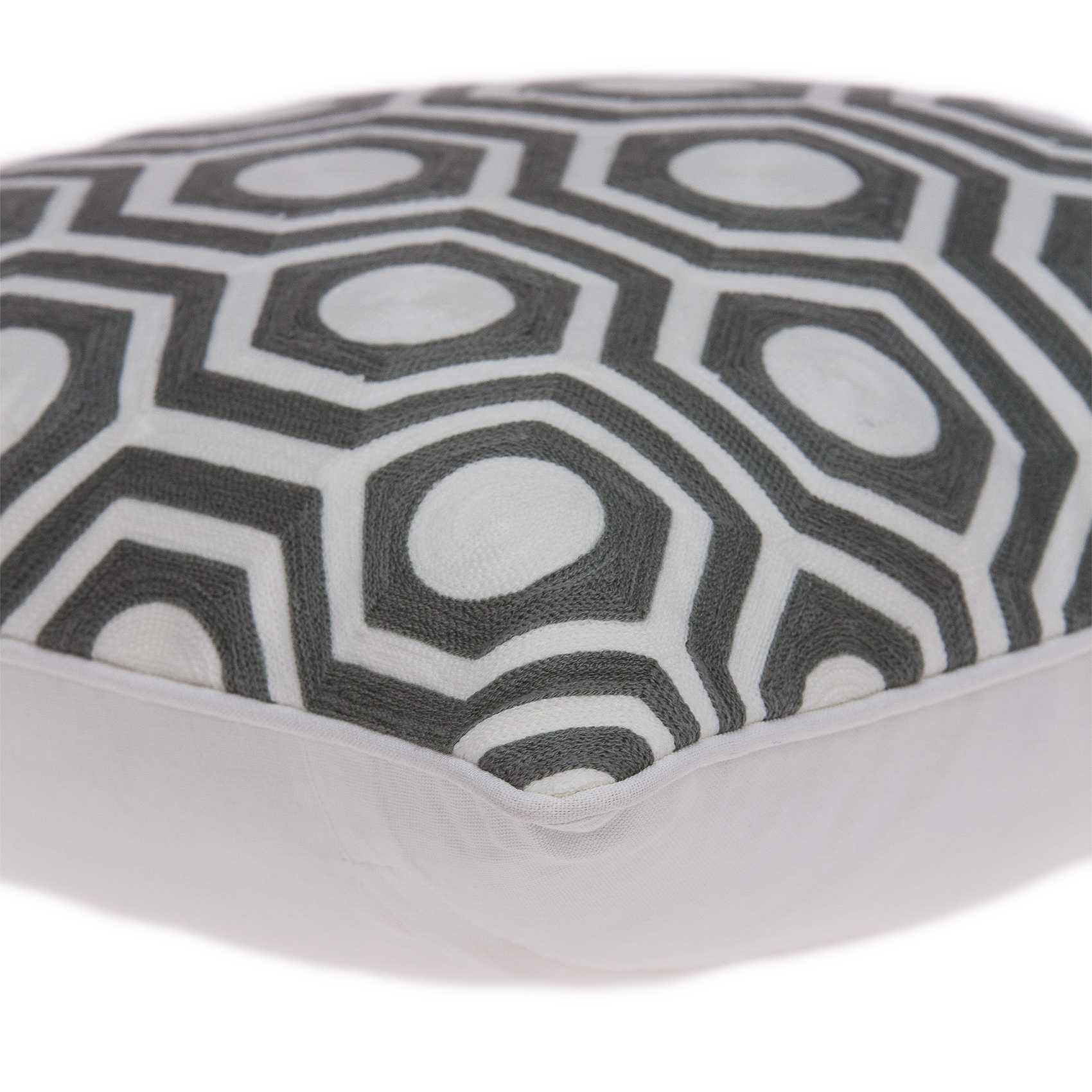 20" Gray And White Geometric Cotton Throw Pillow