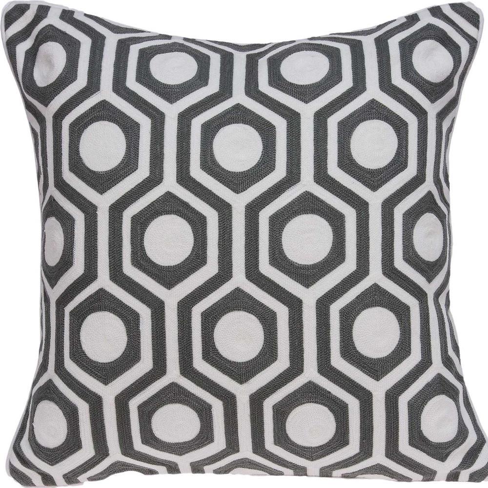 20" Gray And White Geometric Cotton Throw Pillow